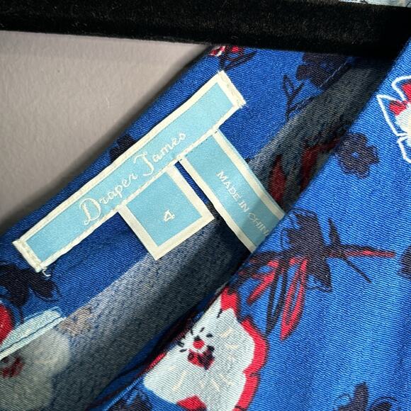 Draper James Blue Floral Flowy Blouse Tied Neckline Size 4 - Picture 5 of 9